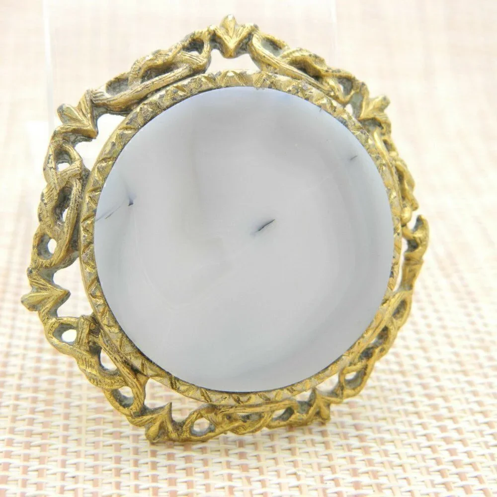 Purple Gray Swirl Agate Circle Gold Tone Pendant